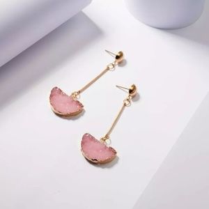 Pretty Gold Geometric Pink Dangle Earrings♡